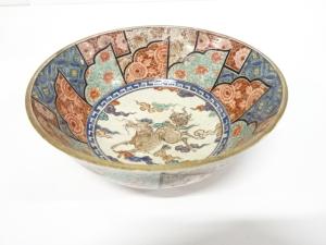 九谷焼　青手　麒麟図　色絵　大鉢